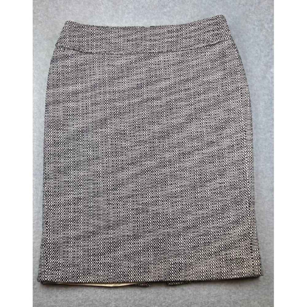 Loft Black White Tweed Pencil Skirt Size 4 Cotton Blend Lined Professional